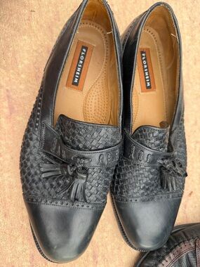 Florsheim Black Woven Leather Tassel Slip-On Loafers